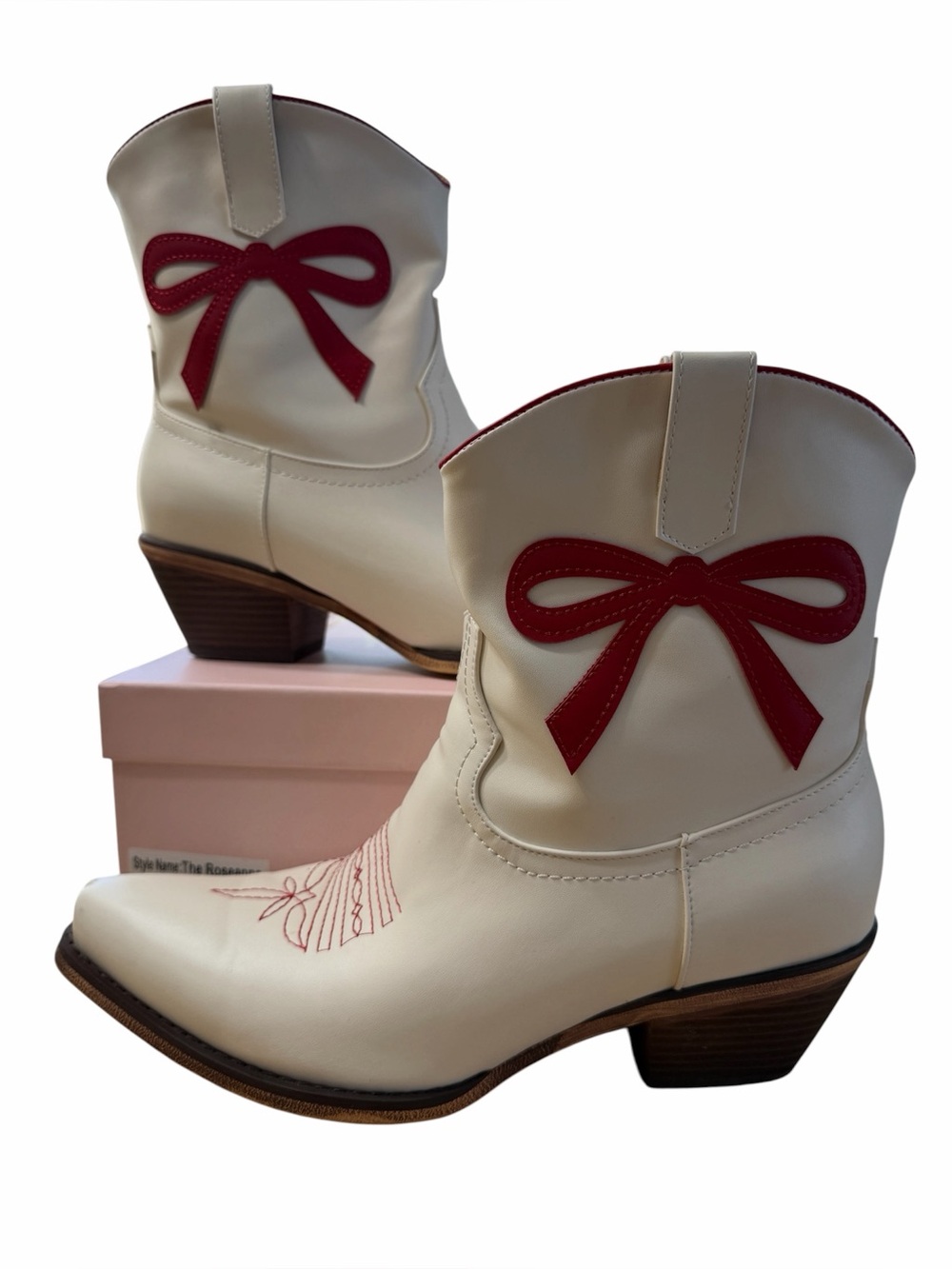 Marfa Roseanne White with Red Bow Accent Booties Size 8.5